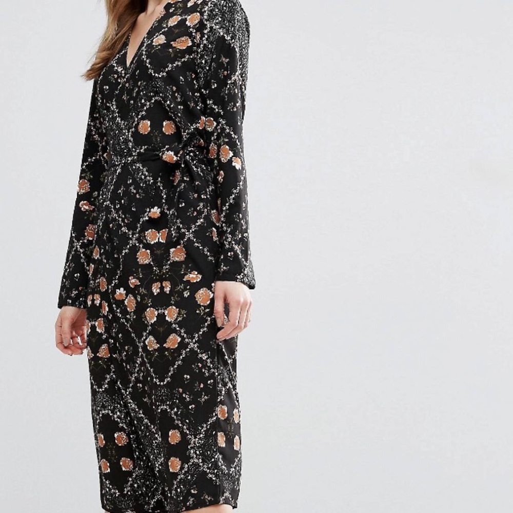 Wrap front midi dress in floral print